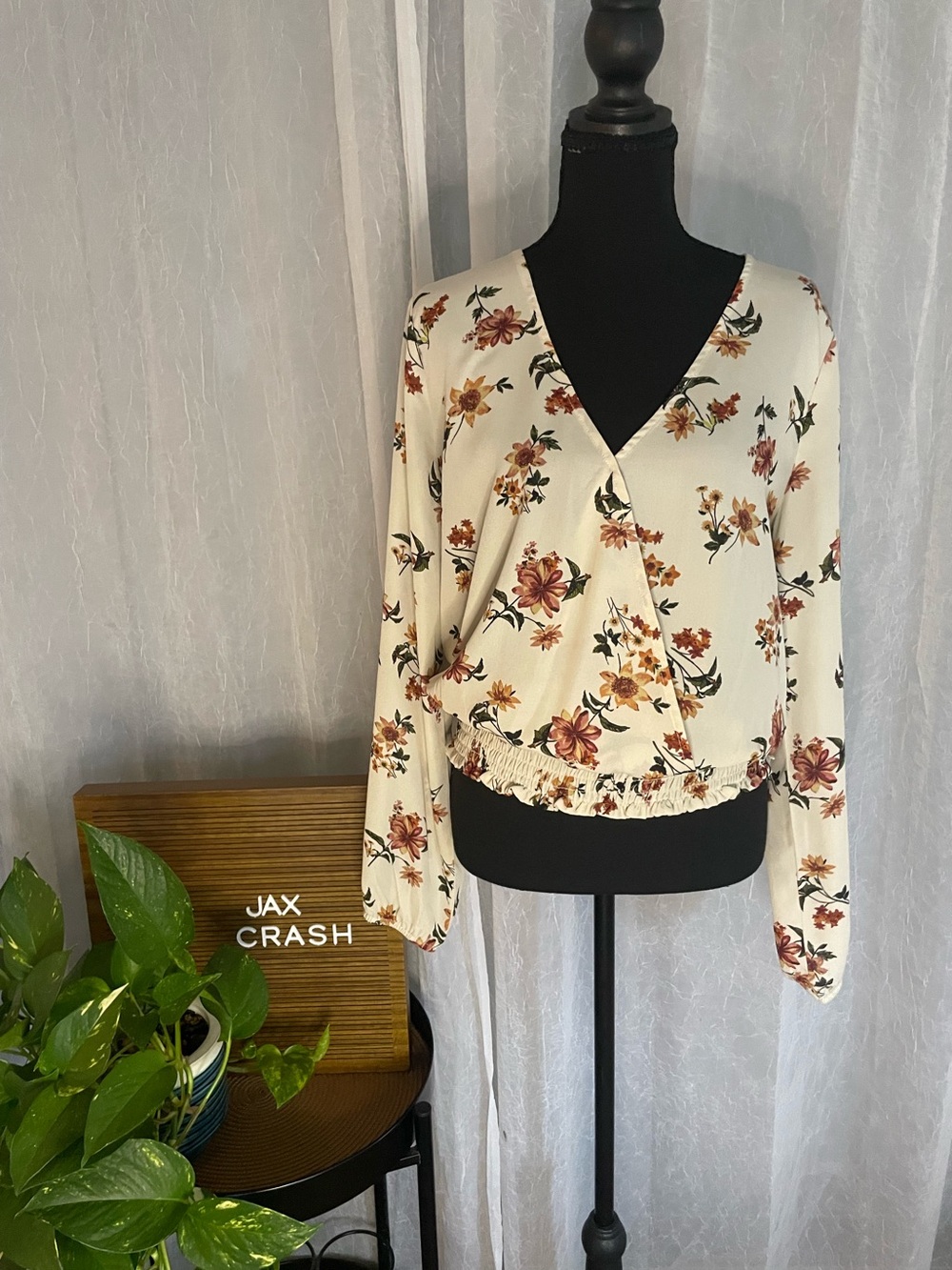 Socialite Cream Floral Surplice Blouse